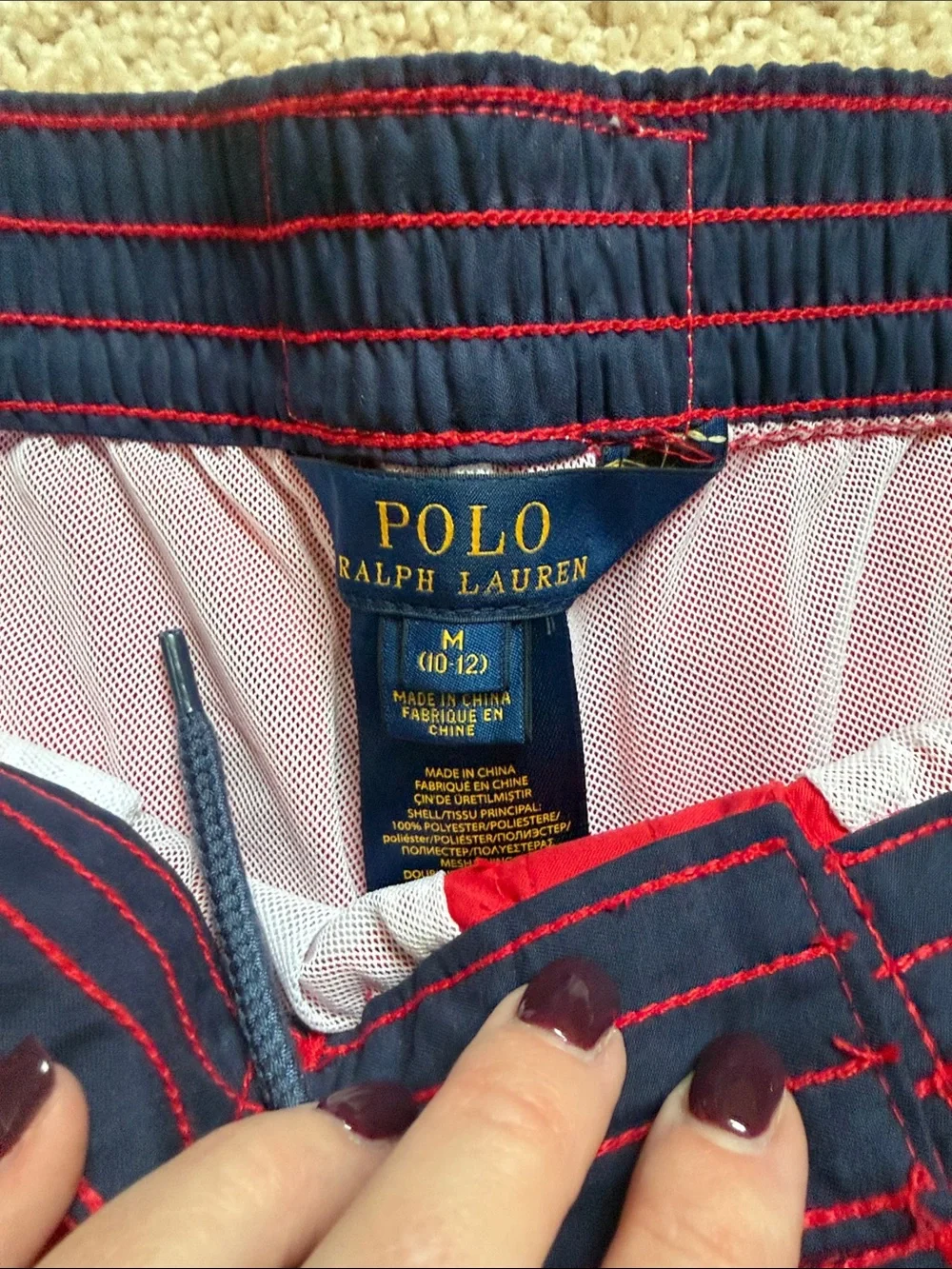Polo by Ralph Lauren Red Swim Board Shorts with Navy Logo